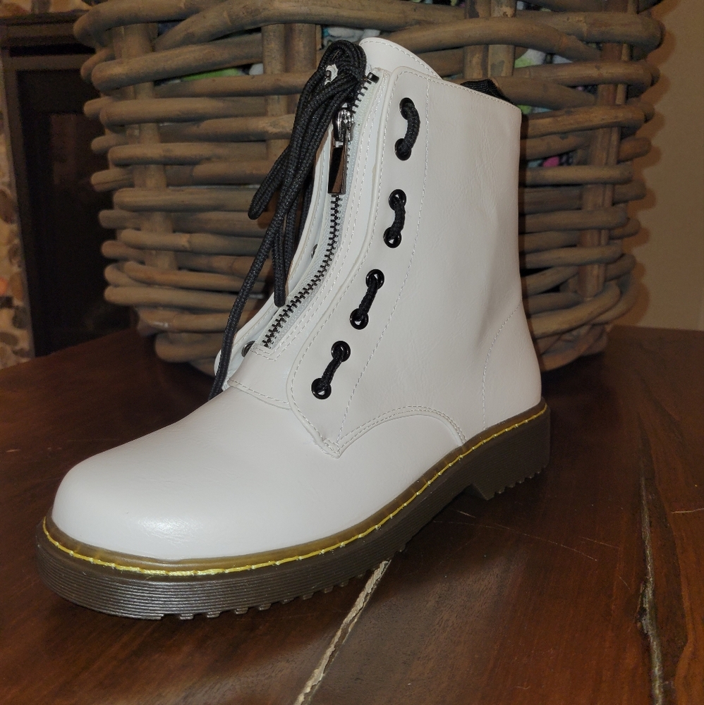 Cute white combat boots